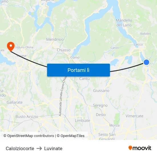 Calolziocorte to Luvinate map