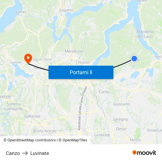 Canzo to Luvinate map