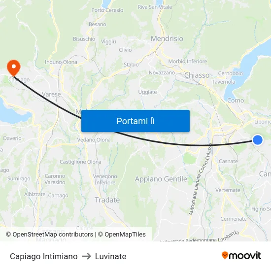 Capiago Intimiano to Luvinate map