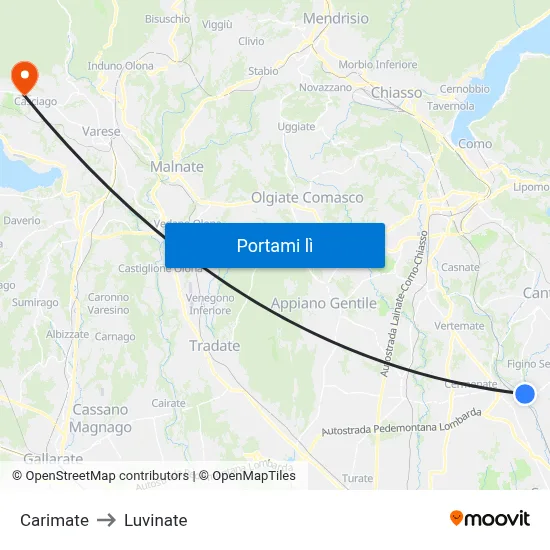 Carimate to Luvinate map