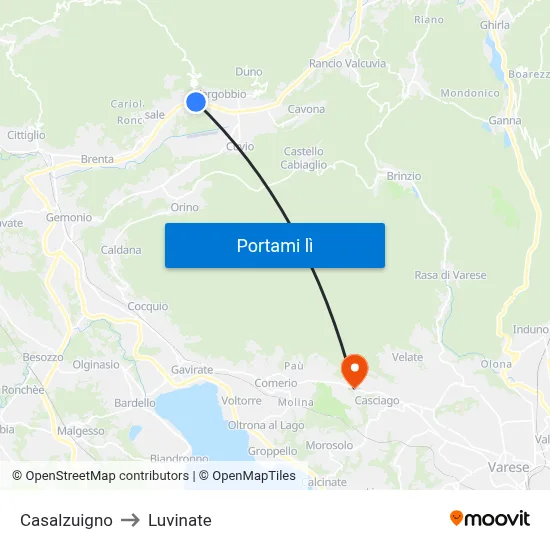 Casalzuigno to Luvinate map