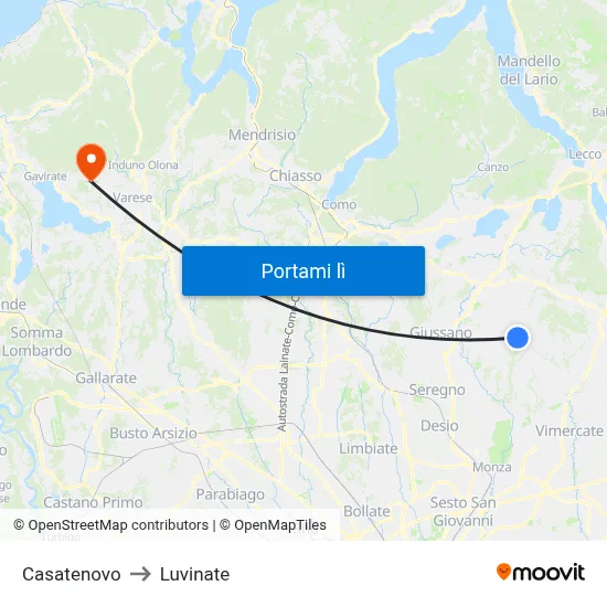 Casatenovo to Luvinate map