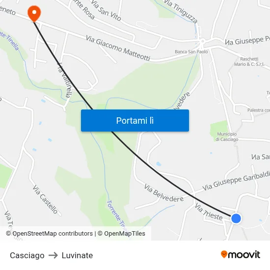 Casciago to Luvinate map