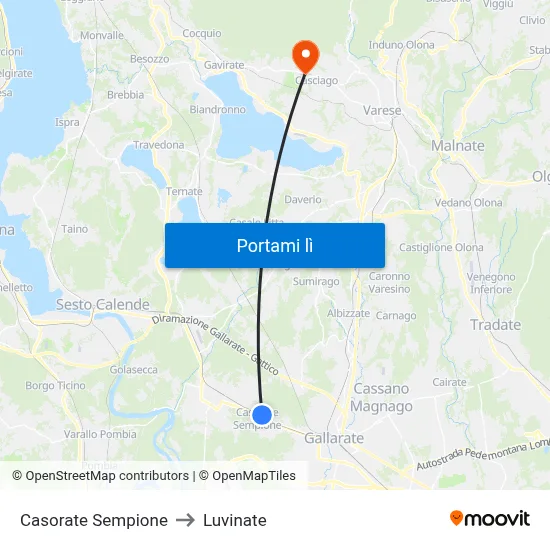 Casorate Sempione to Luvinate map