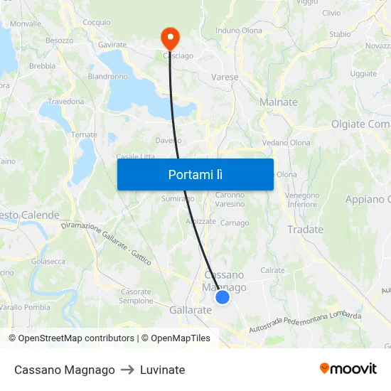Cassano Magnago to Luvinate map
