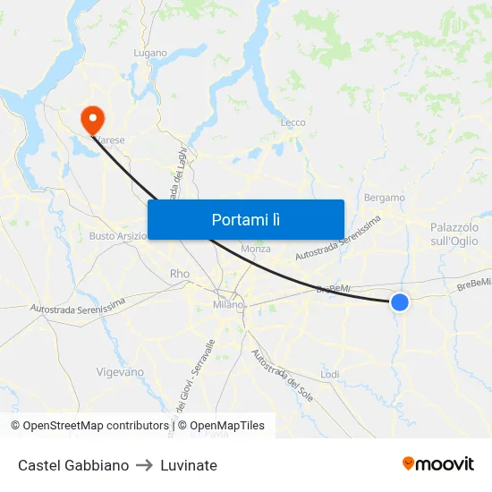 Castel Gabbiano to Luvinate map