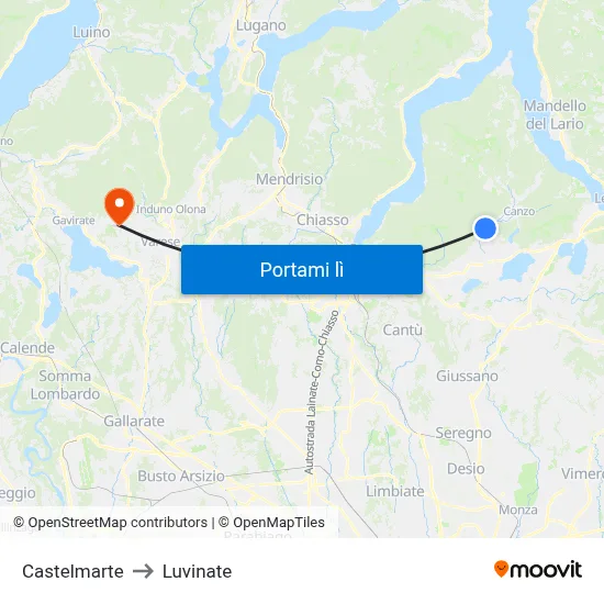 Castelmarte to Luvinate map