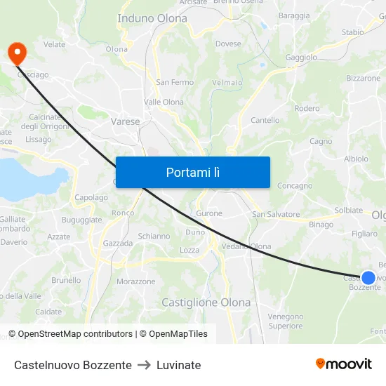 Castelnuovo Bozzente to Luvinate map