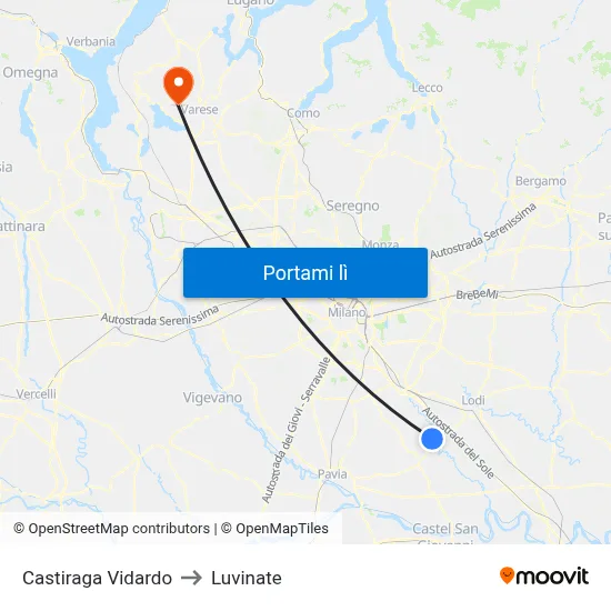 Castiraga Vidardo to Luvinate map