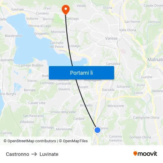 Castronno to Luvinate map