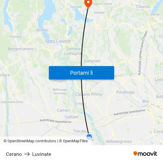 Cerano to Luvinate map