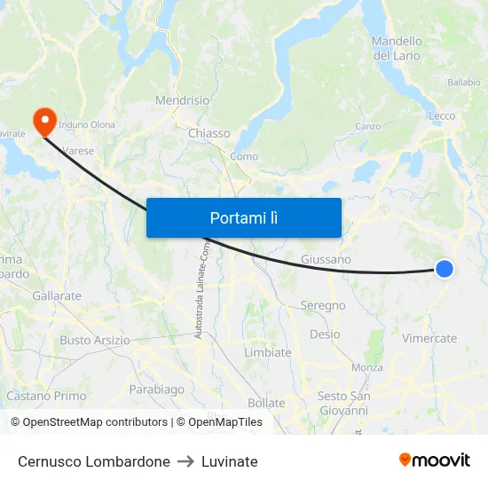 Cernusco Lombardone to Luvinate map