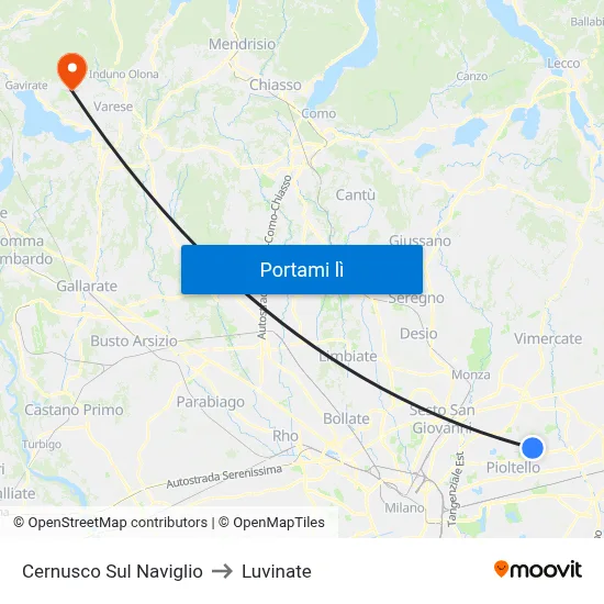 Cernusco Sul Naviglio to Luvinate map