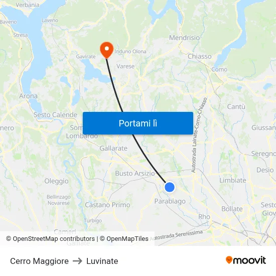 Cerro Maggiore to Luvinate map