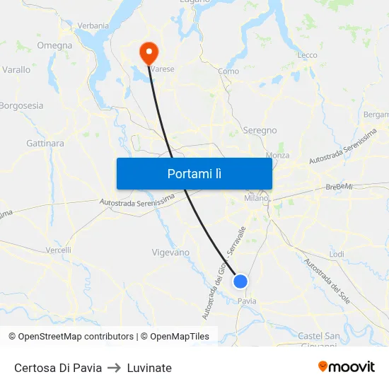 Certosa Di Pavia to Luvinate map