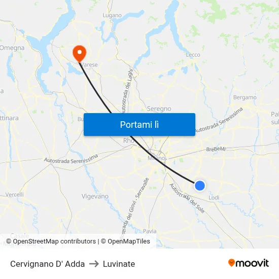 Cervignano D' Adda to Luvinate map