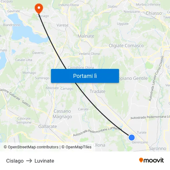Cislago to Luvinate map