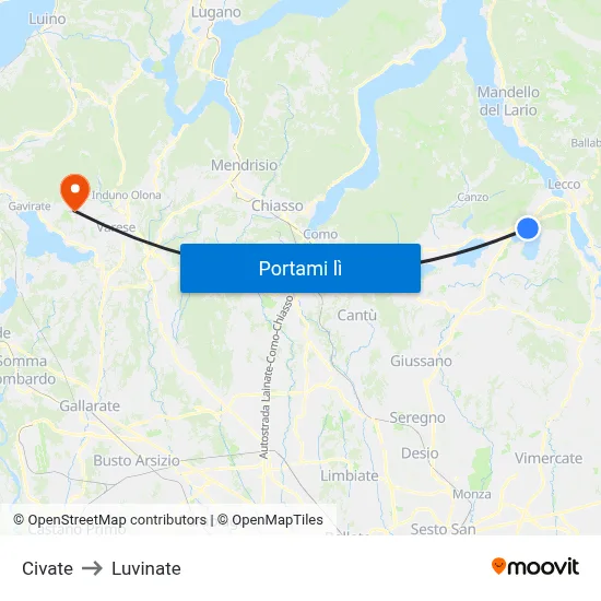 Civate to Luvinate map
