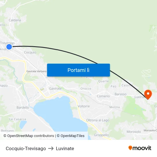 Cocquio-Trevisago to Luvinate map