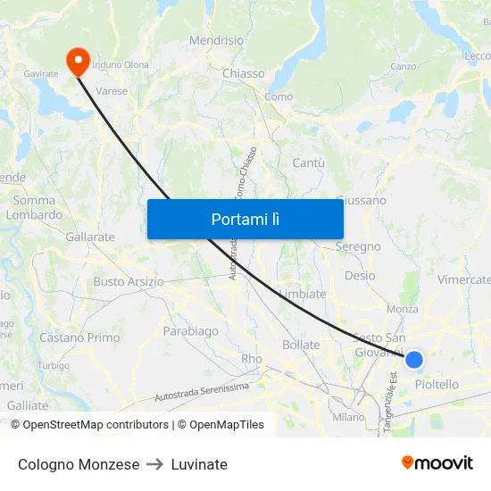 Cologno Monzese to Luvinate map
