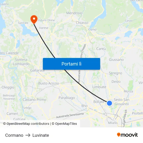 Cormano to Luvinate map