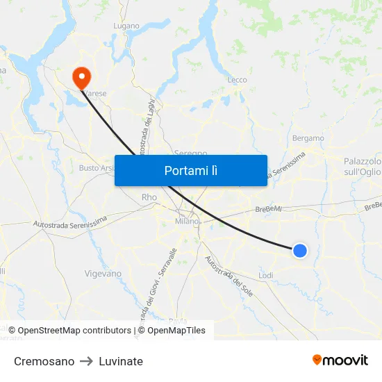 Cremosano to Luvinate map