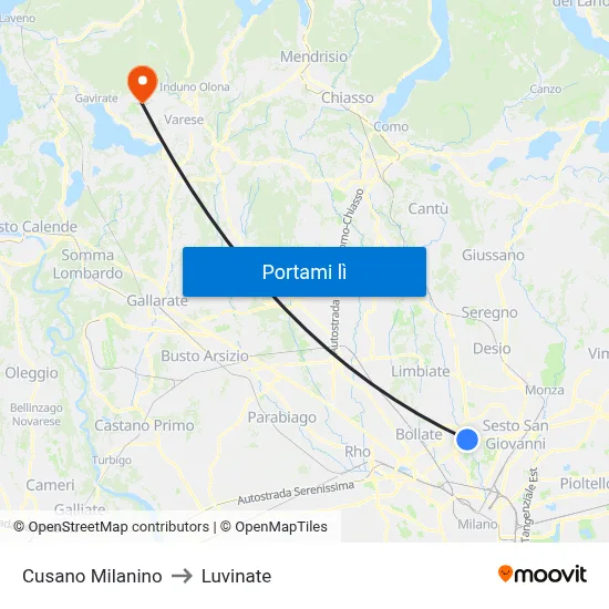 Cusano Milanino to Luvinate map