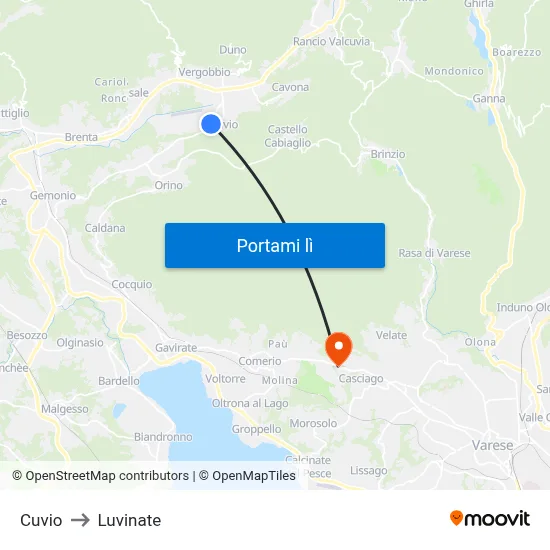 Cuvio to Luvinate map