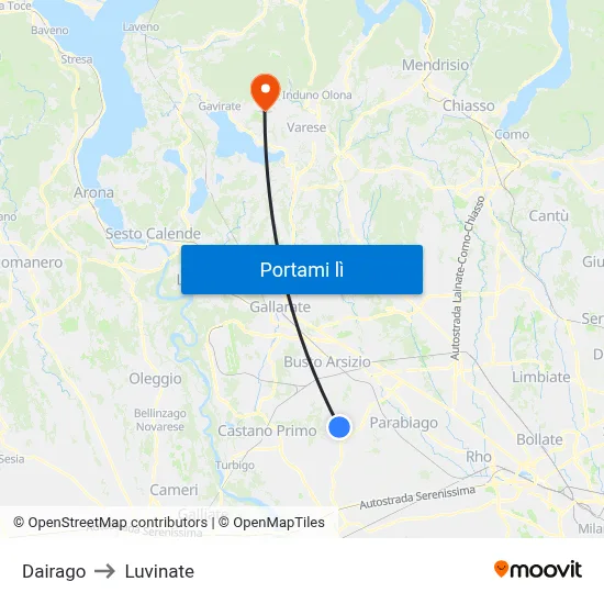 Dairago to Luvinate map