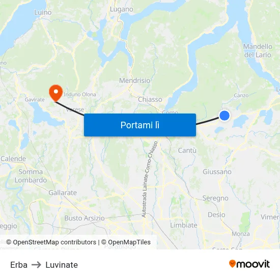 Erba to Luvinate map