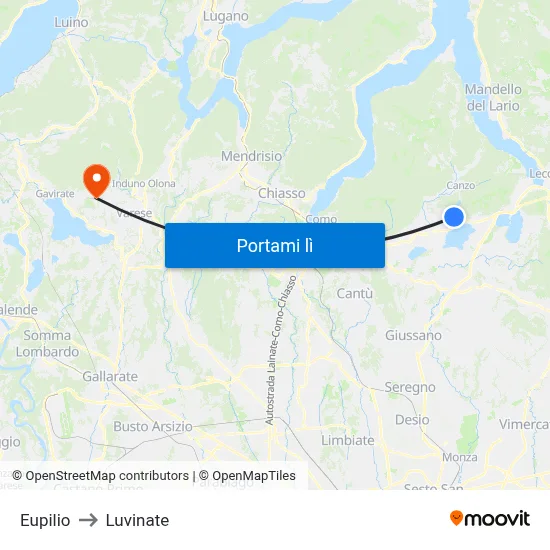 Eupilio to Luvinate map