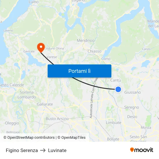 Figino Serenza to Luvinate map