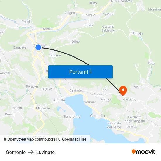 Gemonio to Luvinate map