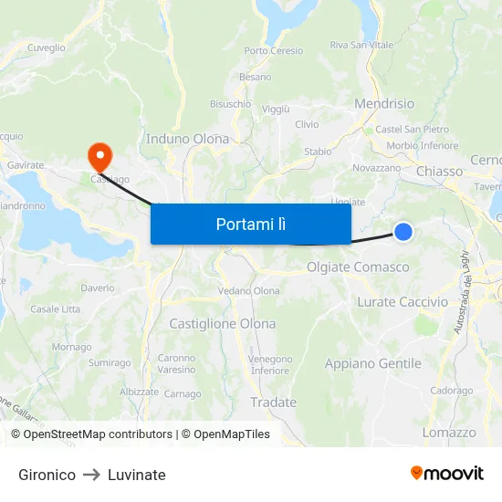 Gironico to Luvinate map
