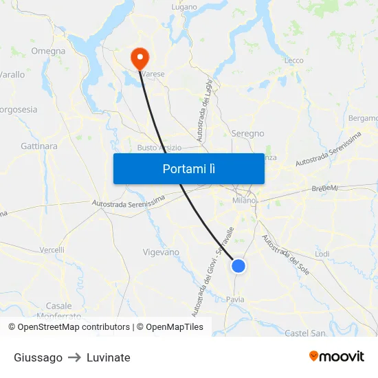 Giussago to Luvinate map