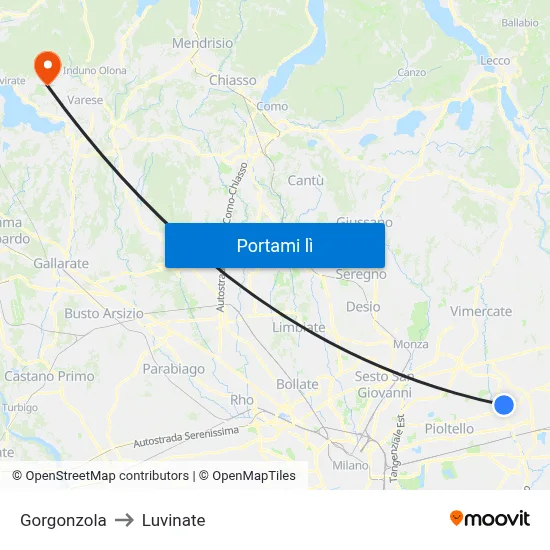 Gorgonzola to Luvinate map