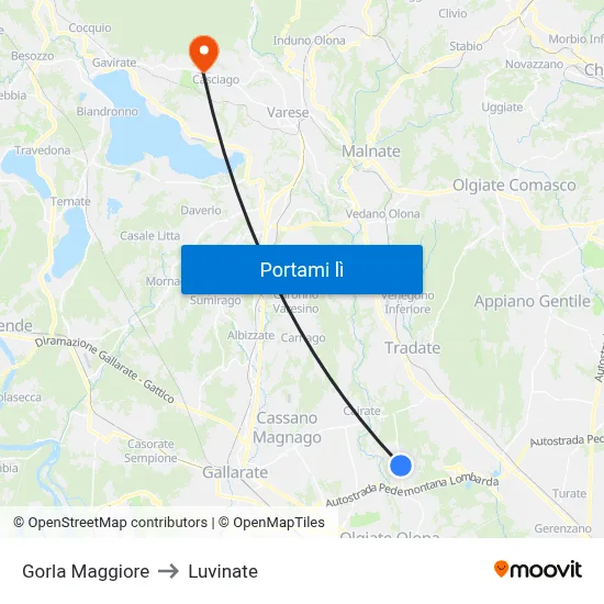 Gorla Maggiore to Luvinate map