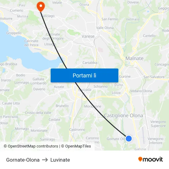 Gornate-Olona to Luvinate map
