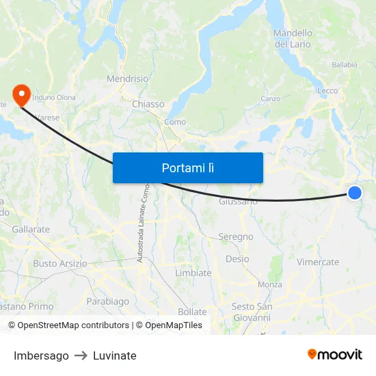 Imbersago to Luvinate map