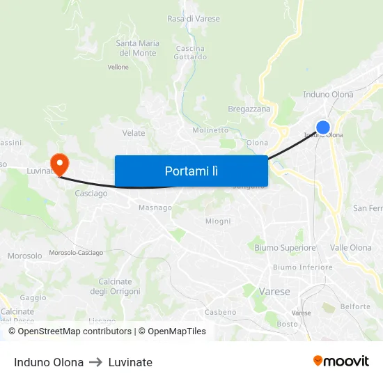 Induno Olona to Luvinate map