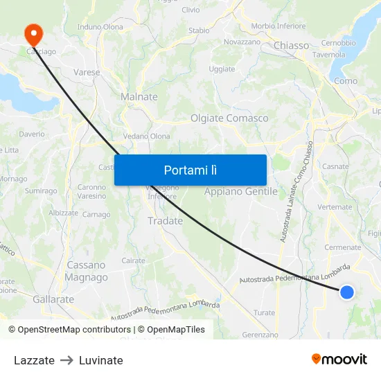 Lazzate to Luvinate map