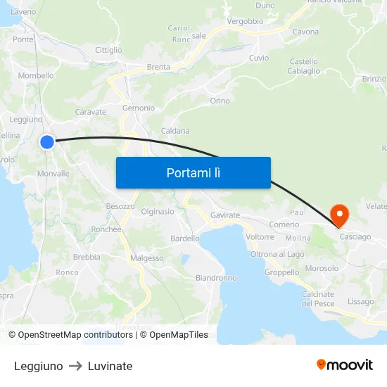 Leggiuno to Luvinate map