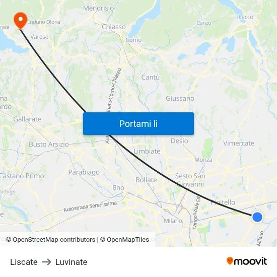 Liscate to Luvinate map