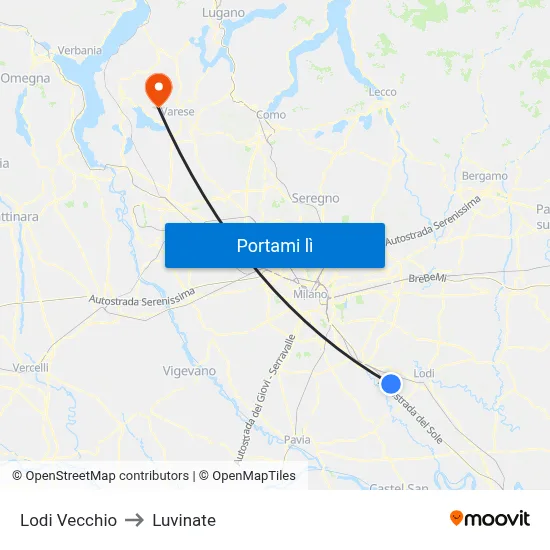 Lodi Vecchio to Luvinate map