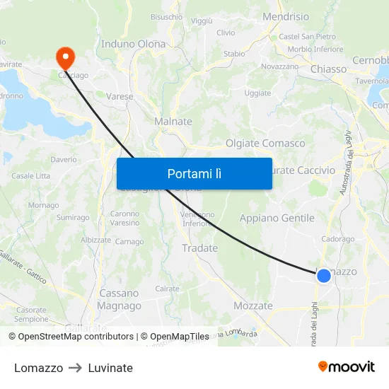 Lomazzo to Luvinate map