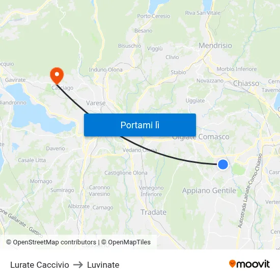 Lurate Caccivio to Luvinate map