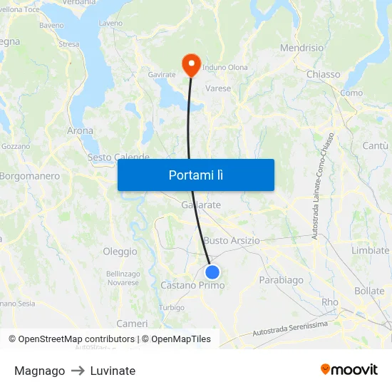 Magnago to Luvinate map