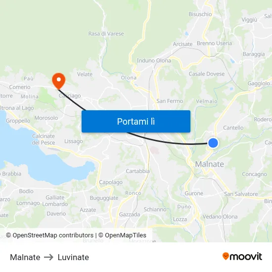 Malnate to Luvinate map