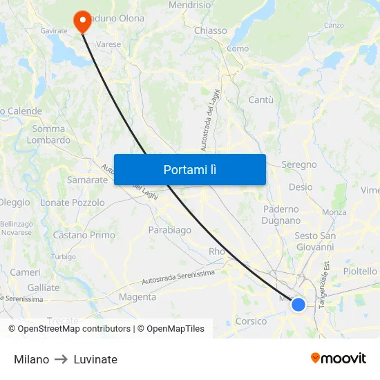 Milano to Luvinate map