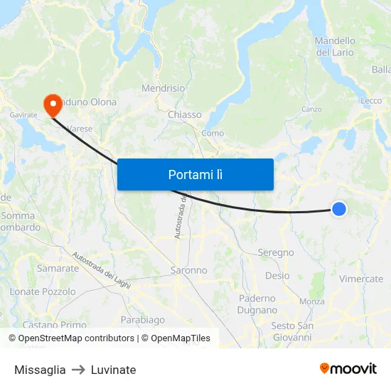 Missaglia to Luvinate map